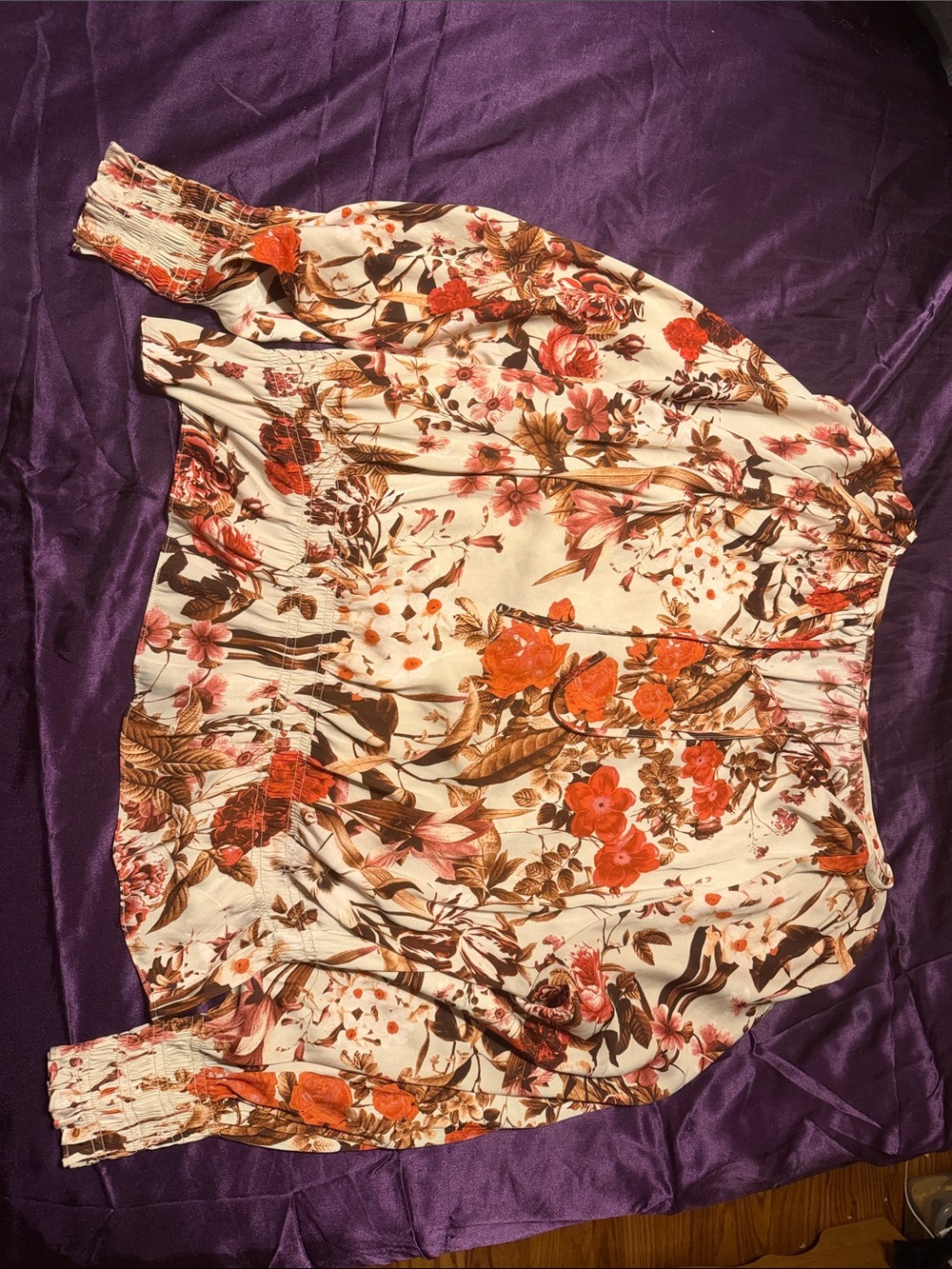 H&M Cream Floral Off-Shoulder Blouse with Orange and Brown Print